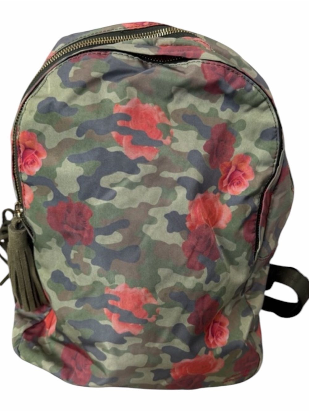 Peace Love World Women's Green Red Rose Floral Camouflage Print Tassel Backpack